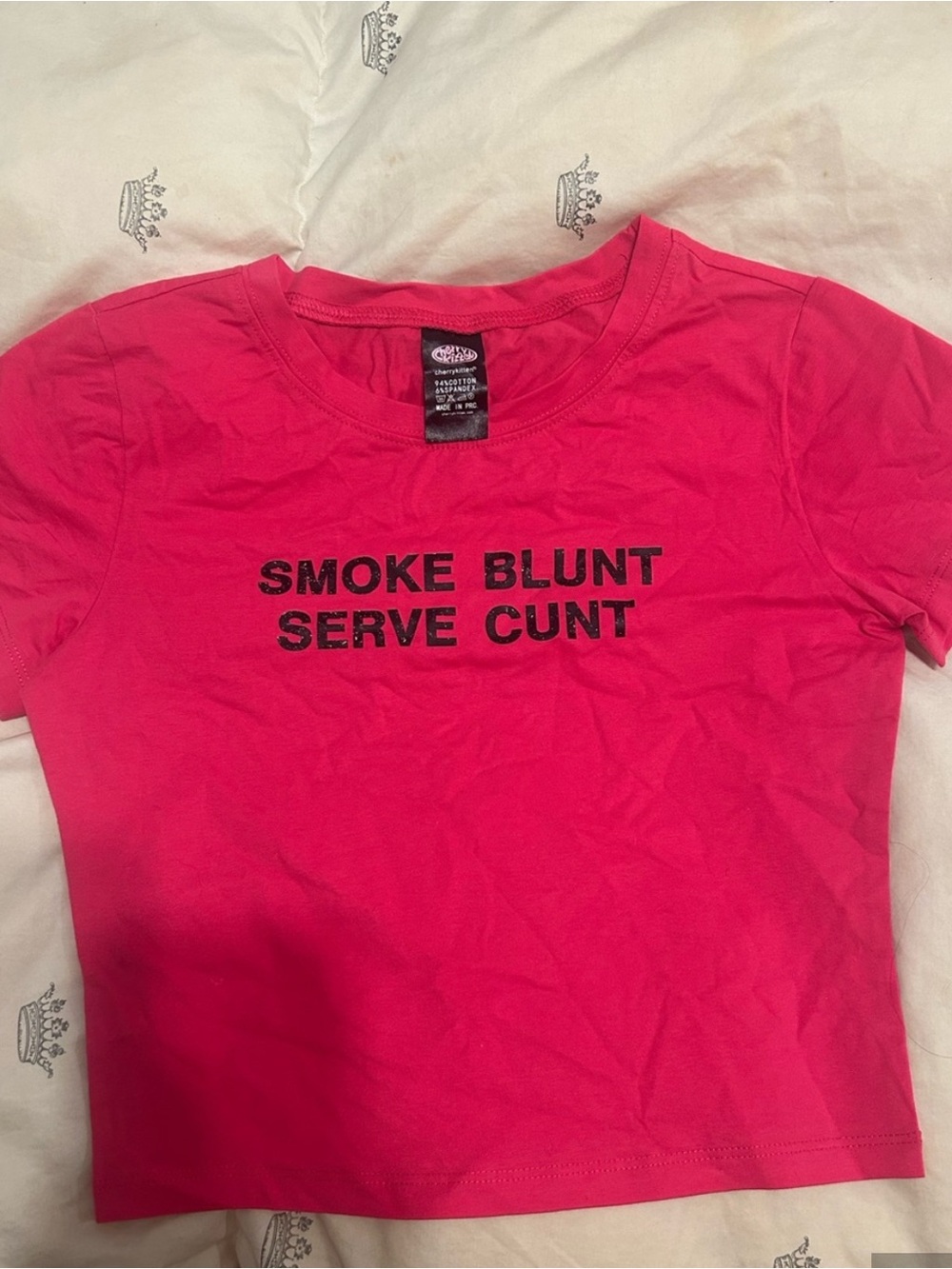 Cherry Kitten Hot Pink Graphic Crop Tee
